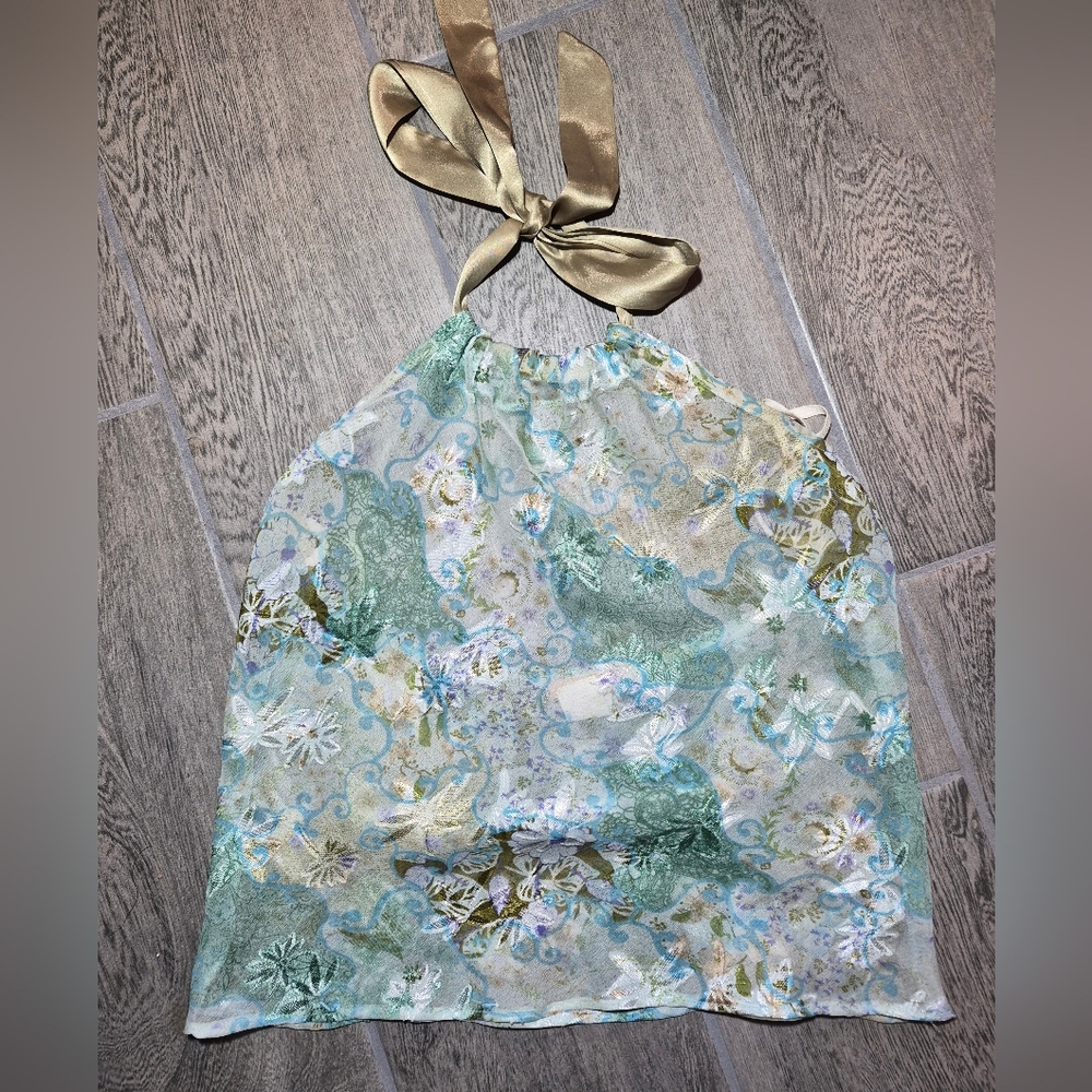 Floral Halter Neck Top - Green and Gold